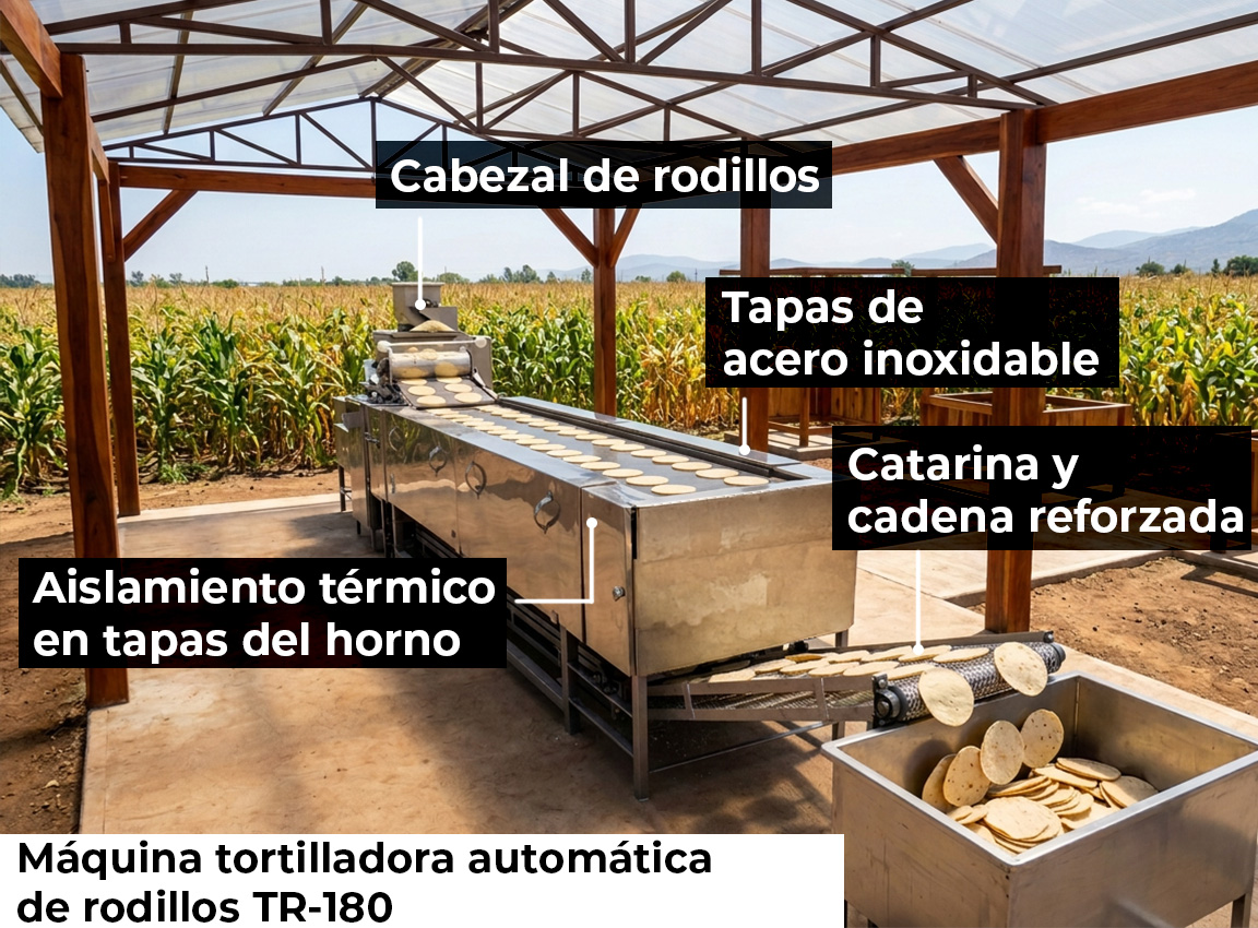 Máquina tortilladora automática de rodillos TR-180