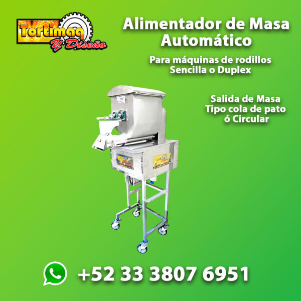 Alimentador de masa automático para maquina tortilladora de rodillo.