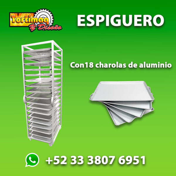 Espiguero con 18 charolas de aluminio